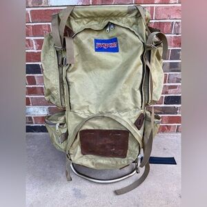 Vintage Jansport External Metal Frame Backpack Pack Hiking Camping Leather Patch